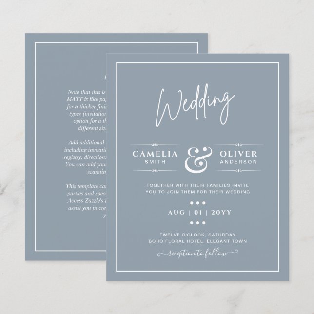 Papier Élégant budget Dusty Blue Monochrome Mariage (Devant / Derrière)
