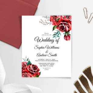 Papier Élégant budget Marsala Red Rose Faire-part de mari
