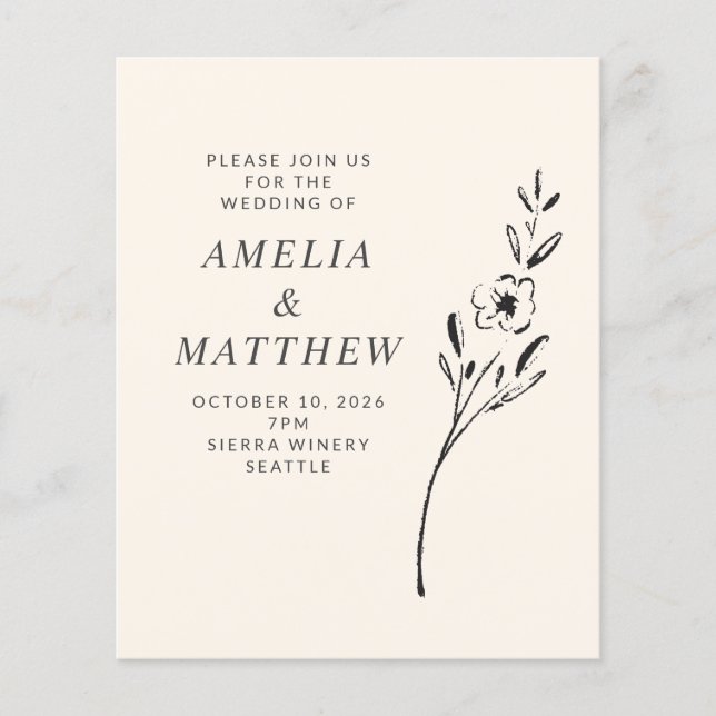 Papier Élégant budget minimal Flower Cream Wedding Invita (Devant)