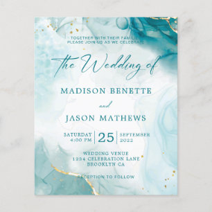 Papier Élégant BUDGET Océan Turquoise Blue Gold Mariage