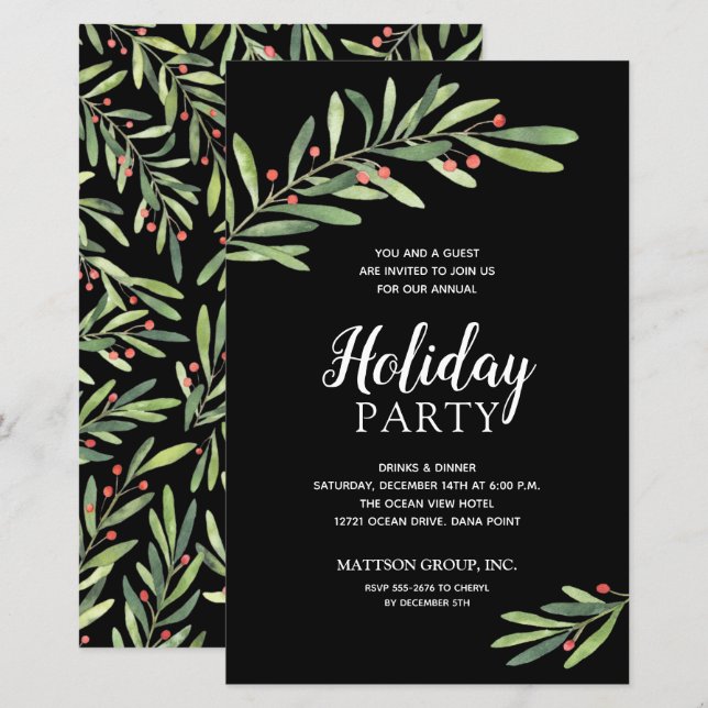 Papier Élégant Budget Vert Noir Invitations de vacances (Devant / Derrière)