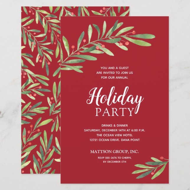 Papier Élégant Budget Vert Rouge Invitations de vacances (Devant / Derrière)