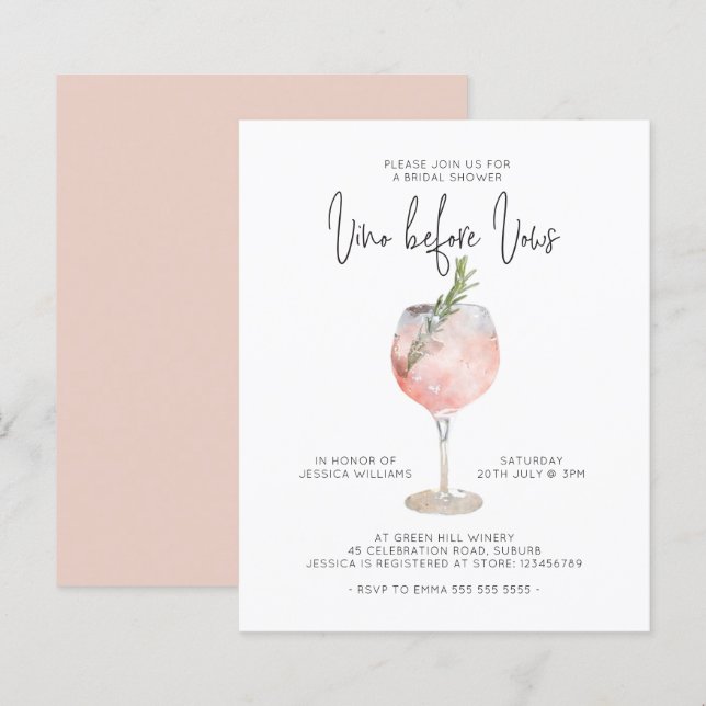 Papier Élégant budget Vino rose avant Vows Fête des marié (Devant / Derrière)