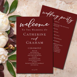 Papier Élégant Burgundy Script Soirée de Mariage Programm