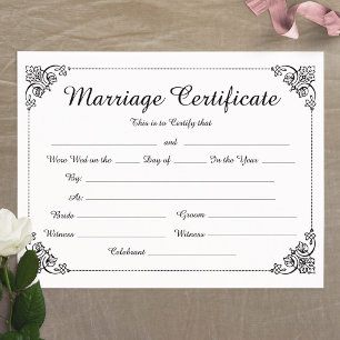 Papier Élégant Certificat de Mariage avec Bordure Florale
