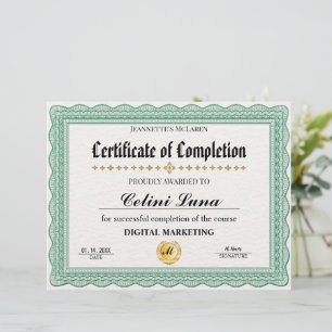 Papier Élégant certificat vert d'achèvement - Moderne