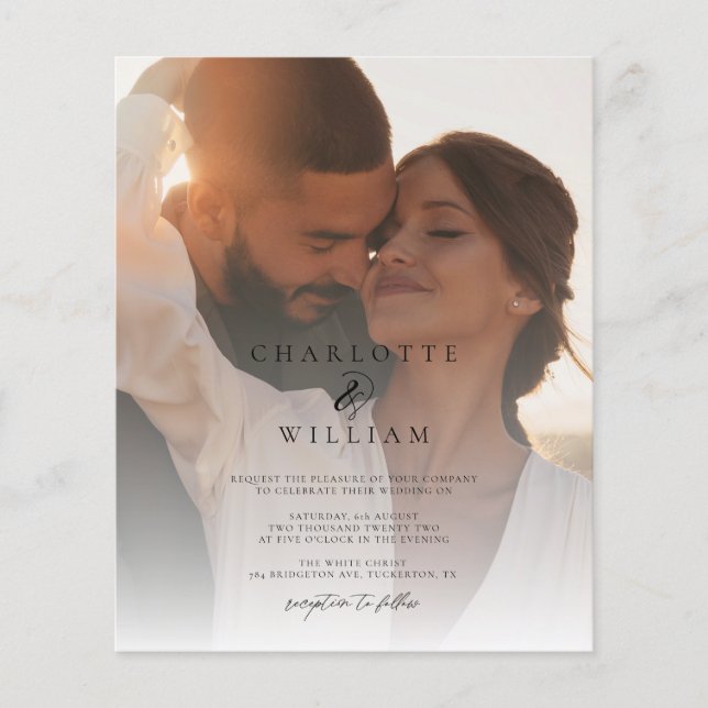 Papier Elegant Chic 2 Photo Budget Faire-part de mariage (Devant)
