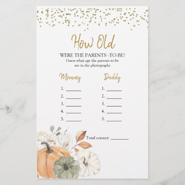 Papier Élégant Citrouille blanc Quel âge avaient les pare (Devant)