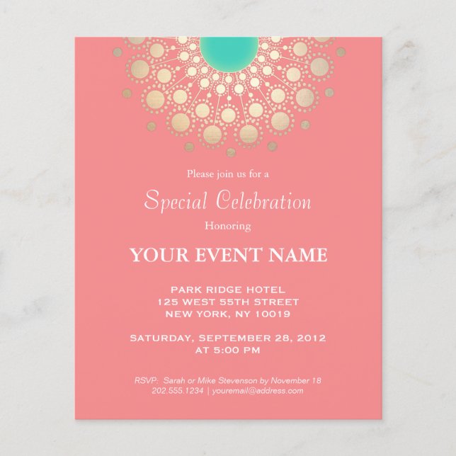 Papier Elégant Coral rose et Gold Circle Motif (Devant)