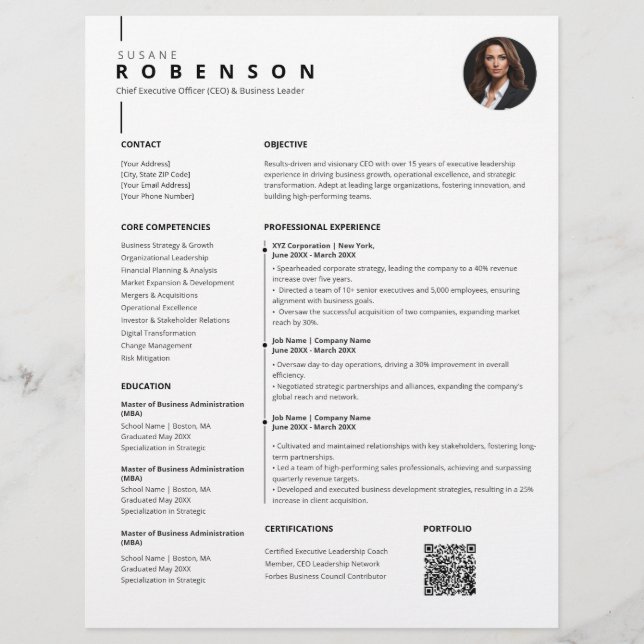 Papier Élégant CV professionnel photo moderne (Devant)