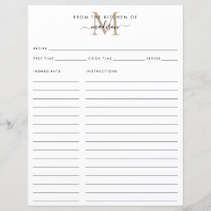 Papier Élégant de la cuisine de la recette de monogramme