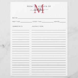 Papier Élégant de la cuisine de la recette de monogramme 