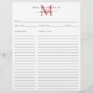 Papier Élégant de la cuisine de la recette de monogramme