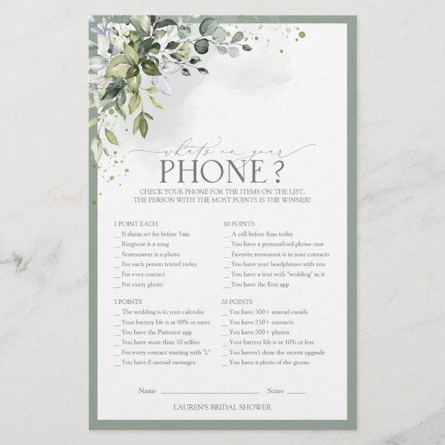 Papier Elégant Dusty Blue Eucalyptus Fête des mariées jeu (Devant)