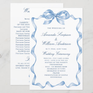Papier Élégant Dusty Blue Main Drawn Bow Wedding Programm