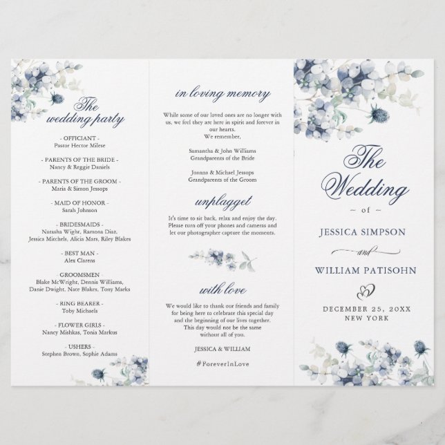 Papier Élégant Dusty Blue Winter Wedding Ceremony Program (Devant)