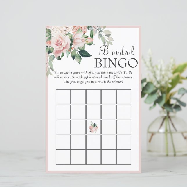 Papier Élégant Dusty Rose Floral Bridal Bingo Jeu (Debout devant)