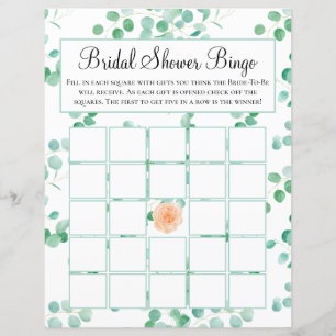 Papier Élégant Eucalyptus Green Peach Floral Bridal Bingo