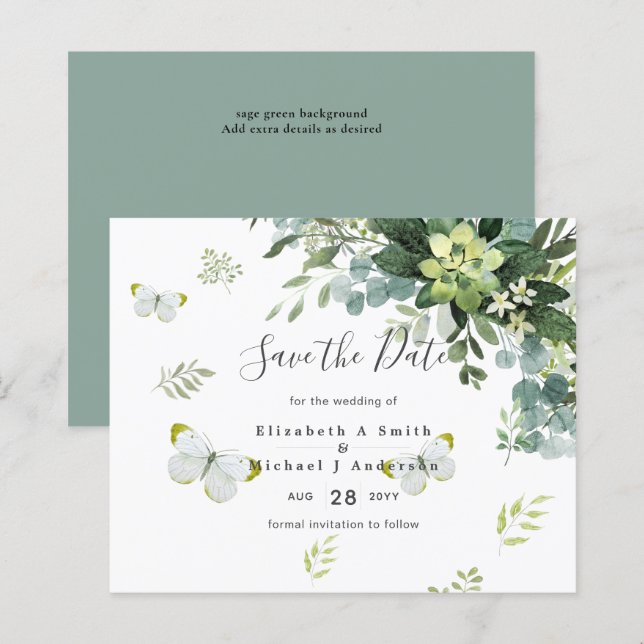 Papier Elégant Eucalyptus Mariage de verdure Dates de sau (Devant / Derrière)