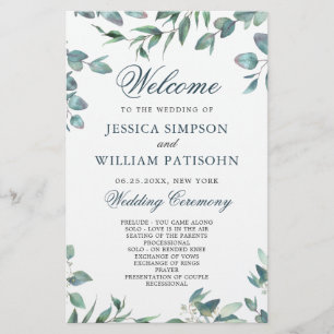 Papier Elégant Eucalyptus Simple Mariage Ceremony Program