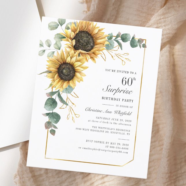 Papier Elégant Eucalyptus tournesol Script 60e anniversai (Elegant Eucalyptus Sunflower Script 60th Birthday)