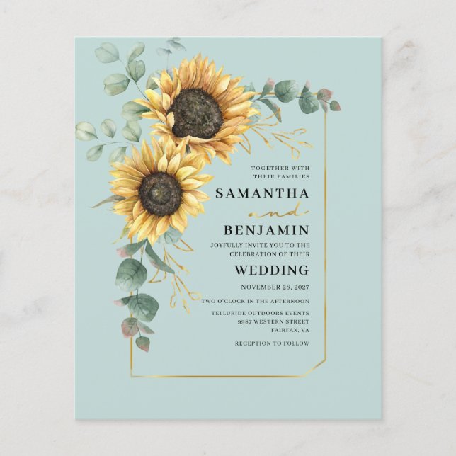 Papier Elégant Faire-part de mariage de tournesol Eucalyp (Devant)