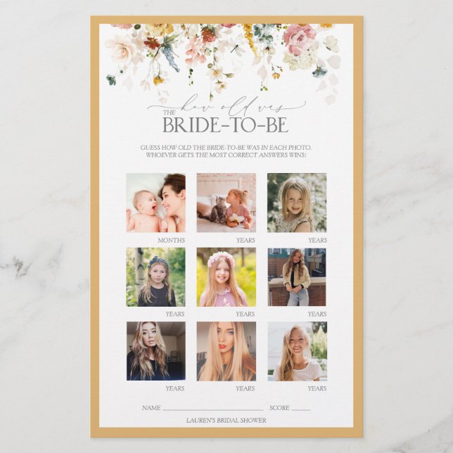 Papier Élégant Fleur sauvage Jeu de Fête des mariées Jaun (Devant)