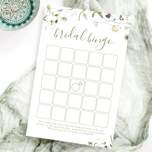Papier Élégant Fleur sauvage Rustic nuptiale jeu de bingo (Elegant Wildflower Rustic bridal shower bingo game)