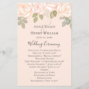 Papier Élégant Floral Blush Roses Simple Wedding Programm