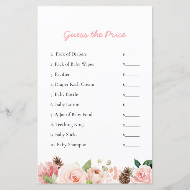 Papier Elégant Floral Devinez le jeu du Baby shower des p (Devant)