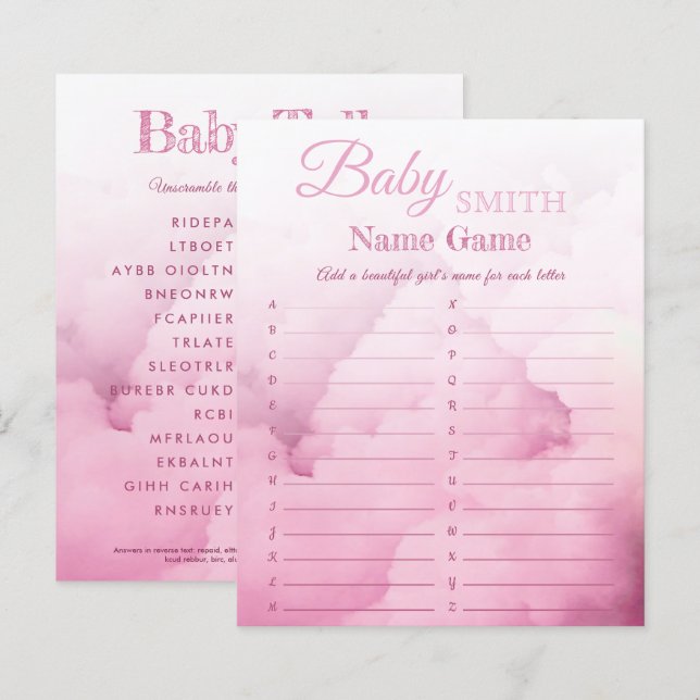 Papier Elegant Girl Baby shower Nom et débrouiller le jeu (Devant / Derrière)