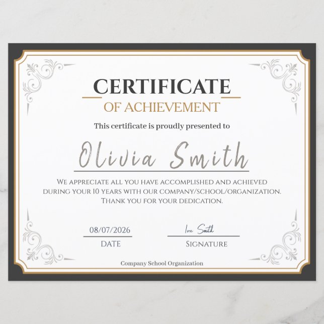 Papier Elegant Gold Border Certificate of Achievement (Devant)