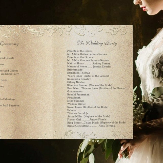 Papier Elégant Gold Swirl avec Black Font Wedding Program (Créateur téléchargé)