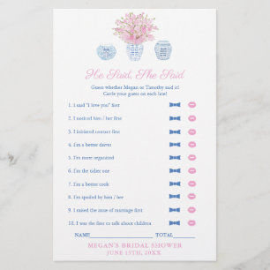 Papier Élégant, Il Dit Qu'Elle A Dit Wedding shower Game 