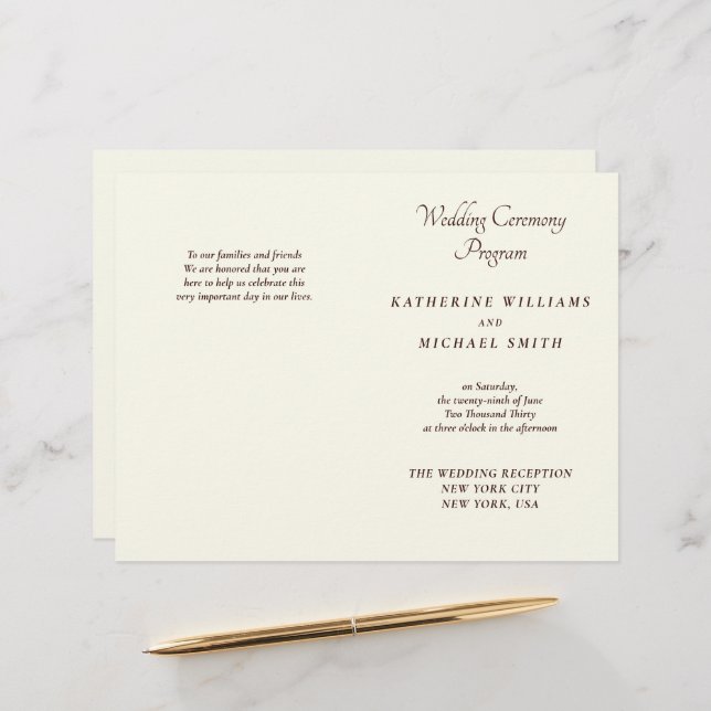 Papier Elegant Ivory And Cream Minimal Wedding Programs (Devant/Arrière en situation)