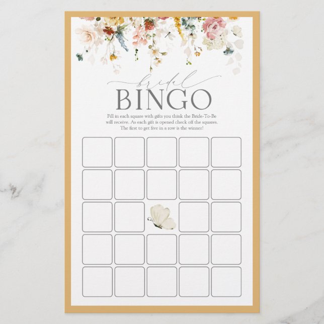 Papier Élégant Jaune Fleur sauvage marié jeu de bingo (Devant)