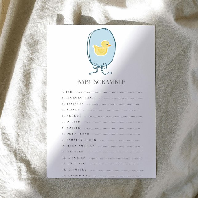 Papier Élégant Jeu de Baby shower de mots de canard en ca (Elegant meets cute rubber ducky Baby Shower game of Baby Word Scramble.)