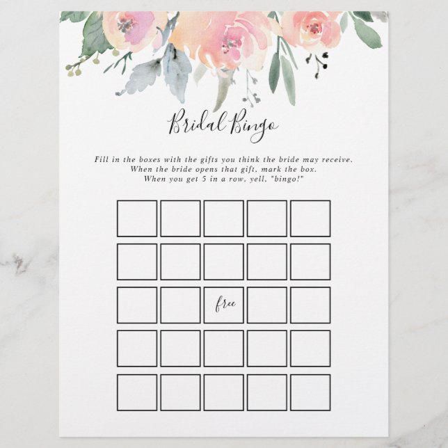 Papier Élégant Jeu de Bingo Floral Rose Blush (Devant)