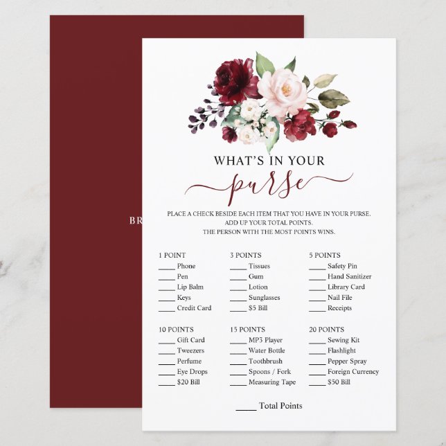 Papier Élégant jeu de douche florale Burgundy Blush (Devant / Derrière)