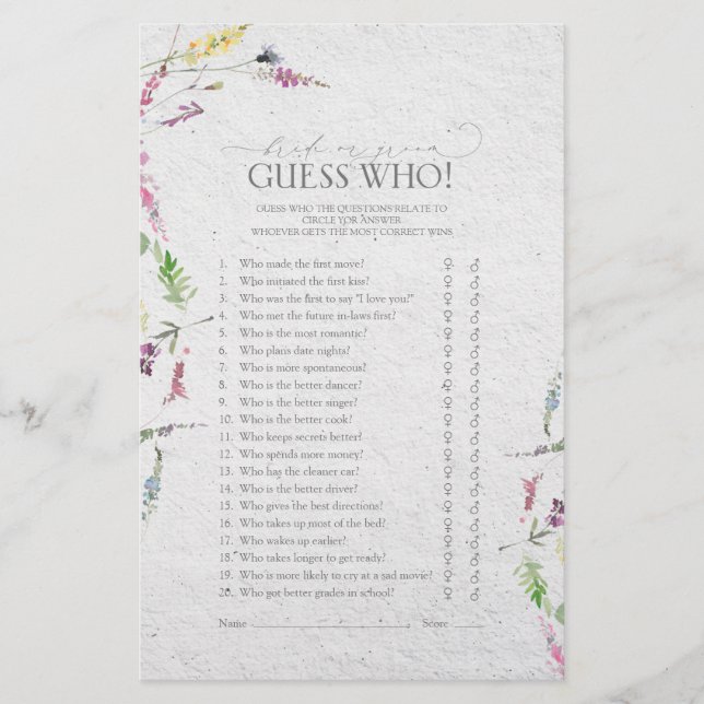 Papier Élégant jeu de Fête des mariées botanique Fleur sa (Devant)