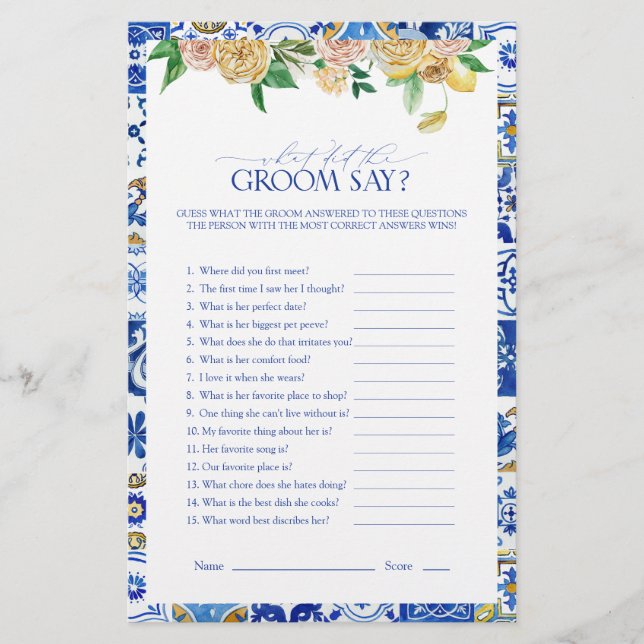 Papier Élégant jeu de Fête des mariées de citron méditerr (Devant)
