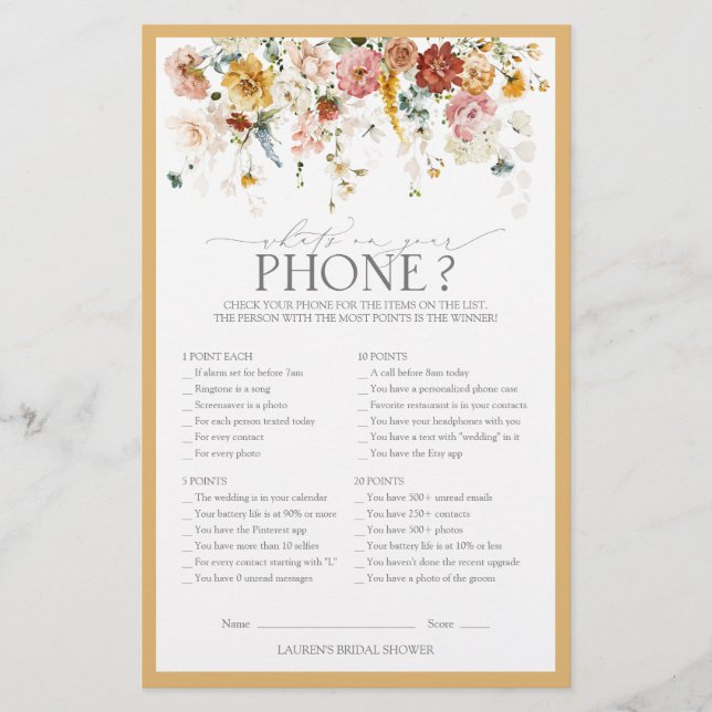 Papier Élégant jeu de Fête des mariées Fleur sauvage Jaun (Devant)