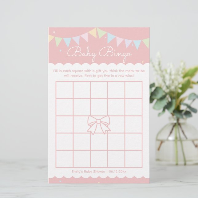 Papier Élégant Joli Baby shower de fille de la Bow rose B (Debout devant)