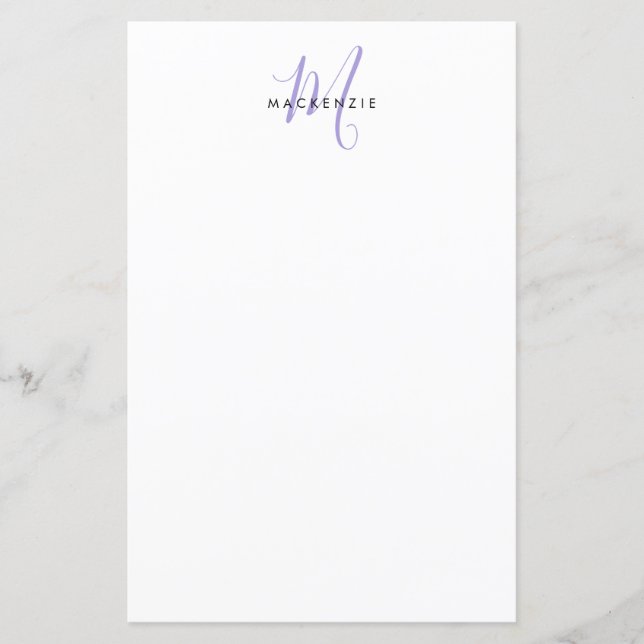 Papier Élégant Lavande Blanche moderne Monogramme de scri (Devant)