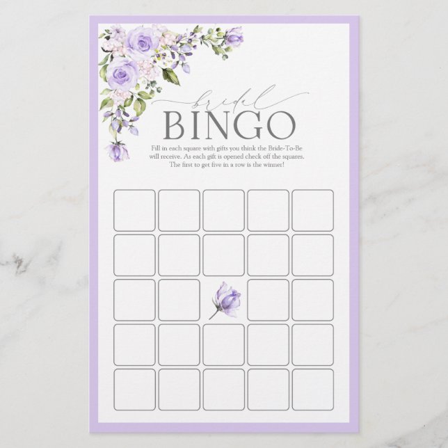 Papier Élégant Lavande Lilac Floral Bridal Jeu de Bingo (Devant)