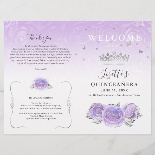 Papier Elegant Light Purple Silver Quinceanera Program (Devant)