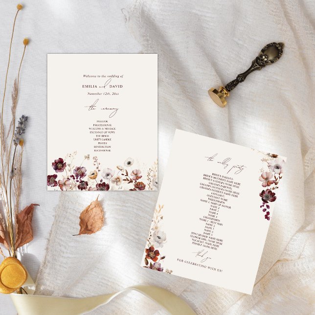 Papier Élégant Mariage d'Anemone Bourgogne (Créateur téléchargé)