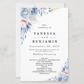 Papier Élégant Mariage floral bleu et blanc