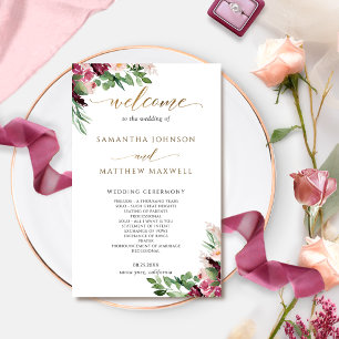 Papier Élégant Mariage floral de Bourgogne rose et bleu