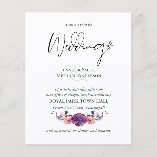 Papier Élégant Mariage Floral violet orange (Devant)